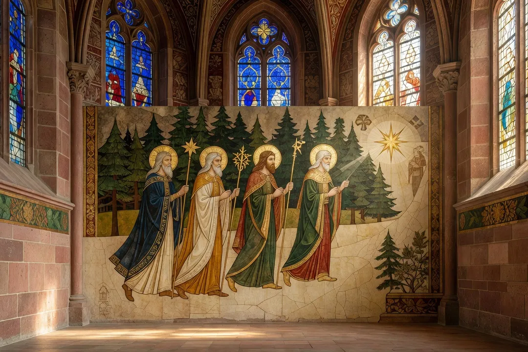 Crèche de Noël dans une église alsacienne, veillée de Noël