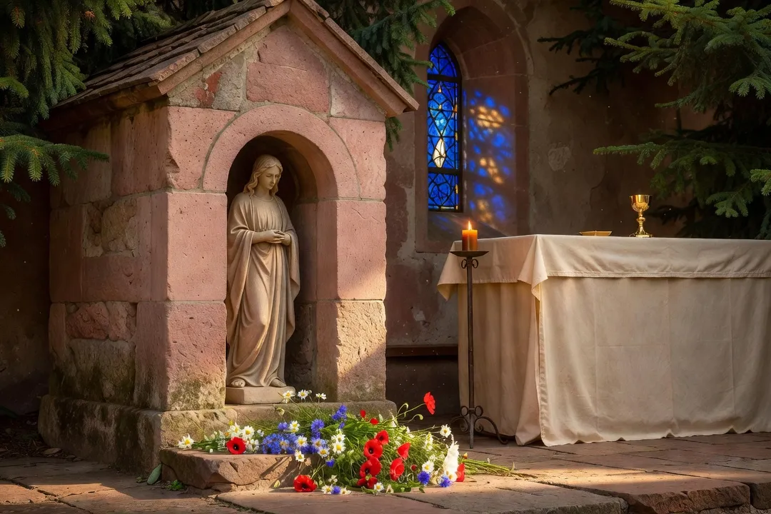 Statue de Notre-Dame dans une chapelle de pèlerinage alsacienne